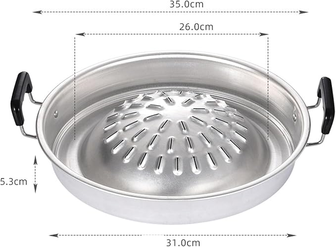 Charcoal Barbecue Grill, Aluminum Korean BBQ Grill Camping BBQ Pan Meat Garlic Korean Cookware for Home Party Outdoor Camping ﻿ (Large Size)