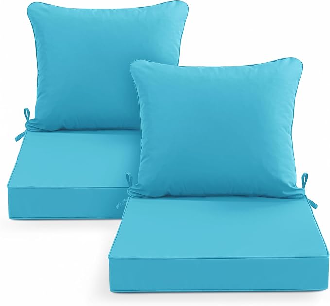 Summsun Outdoor Cushions for Patio Furniture, 24 x 24 Inch, Teal, 2 Sets | Backrest & Deep Seat Cushion, Water Resistant, Removable Cover, Replacement Cushions Pad for Patio Furniture, Garden