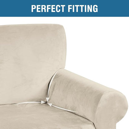 H.VERSAILTEX Stretch Velvet Armchair Cover Couch Covers 1 Cushion Chair Slipcover for Living Room Furniture Cover Crafted from Thick Comfy Rich Velour (Chair 31"-49", Ivory)