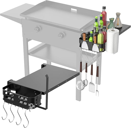 Foldable Griddle Side Shelf and Griddle Caddy for Blackstone 28" Griddles, Griddles Side Table and Storage Box with Paper Towel Holder, 4 Utensil Hooks for Blackstone Grill Accessories Space Saving