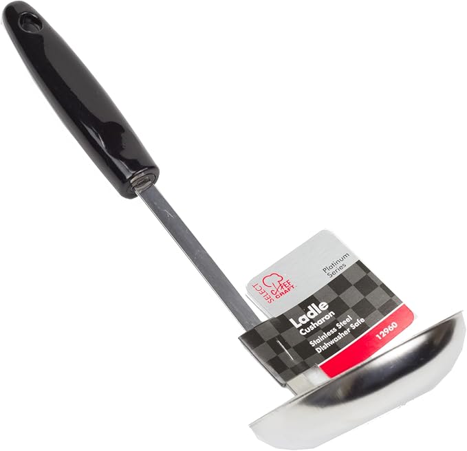 Chef Craft Select Cooking Ladle, 11.5 inch, Stainless Steel/Black (Pack of 2)