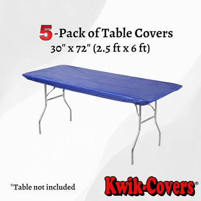 6' Rectangle Plastic Table Covers 30" x 72", Bundle of 5 (Royal Blue)