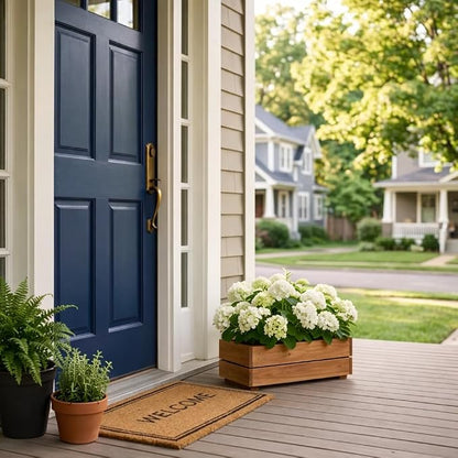 THYOI Premium Wooden Planter Box, Storage Box 17" L x6 W x5.5 H with Crate Style, Acacia Wood Flower Container, Rustic Rectangle Planter for Planting, Decor and Storage - 3 Colors (Golden Teak)