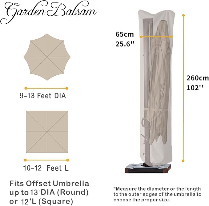 Patio Umbrella Cover for 9ft to 13ft Offset Umbrella, Water Resistant, Curved Cantilever and Straight Pole Parasol Outdoor Umbrellas Cover with Zipper and Rod (Pack of 2)