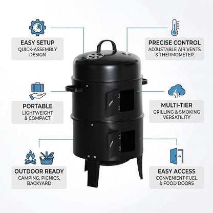 Portable Charcoal Grill, Compact BBQ Grill for charcoal smoker grill Outdoor Cooking, Lightweight Folding Design with charcoal smokers Carry charcoal smoker Bag, Easy Setup Grill f