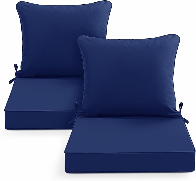 Summsun Outdoor Cushions for Patio Furniture, 24 x 24 Inch, Navy, Set of 2 | Backrest & Deep Seat Cushion, Water Resistant, Removable Cover, Replacement Cushions Pad for Patio Furniture, Garden
