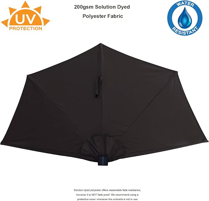 C-Hopetree 9 ft Half Round Outdoor Patio Market Wall Umbrella with Solar LED Lights and Tilt