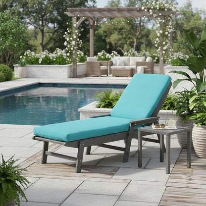 Modern Outdoor Chaise Lounge Cushion with Ties – Durable Polyester Fabric, Channel-Filled Polyfiber Insert, Removable Zippered Cover, Teal