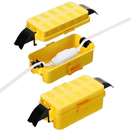 Flemoon 2 Pack IP55 Small Outdoor Electrical Box Waterproof for Power Strip | Inner 5.9 x 3.2 x 1.8inch, Extension Cord Cover with Detachable Awning Covers for Plug, Outlet, Holiday Lights, Yellow