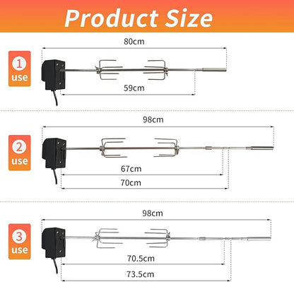 Universal BBQ Grill Rotisserie Kit with 110V-120V 4W Electric Motor for Most Gas Grills, Include 4-Prong Meat Forks and 5/16-Inch Adjustable-Length Square Spit Rods