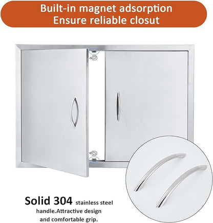 JIE JIN 26" W X 24" H Outdoor Kitchen Doors Double Doors Thickened 304 Brushed Stainless Steel BBQ Access Door BBQ Island Doors Outdoor Kitchen Accessories Door for Outdoor Kitchen BBQ Island