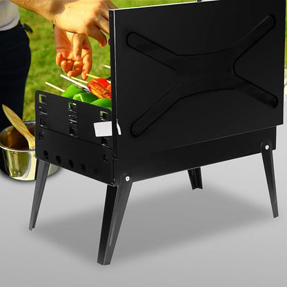 Portable Charcoal Grill for Outdoor Cooking–Foldable BBQ Grill with Adjustable Height, Removable Ash Catcher & Compact Storage Bag, Ideal for Camping, Picnics, Backyard Grilling, 16.7x10x17.7in