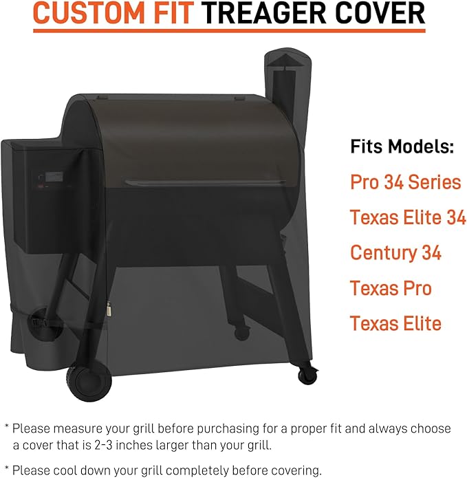 Arcedo Heavy Duty Waterproof Grill Cover Compatible with Traeger Pro 34 / Pro 780 Series – Full-Length Outdoor Wood Pellet Smoker Cover for Texas Elite BBQ Grills Accessories, Black