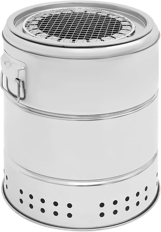 Smokeless Barbecue Charcoal Barrel Grill, Portable Stainless Steel Surround Hanging Grill with 22 Skewers & BBQ Grill Cooking Grate for Picnics/Camping/Traveling/Parties/Beaches/Gardens