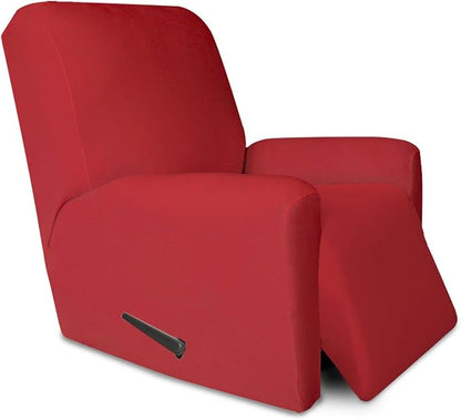 PureFit Stretc Recliner Chair Covers Fleece Soft Couch Covers for Sofa | Red 4-Pieces Recliner Slipcover Pocket Couch Protector, Fleece Sofa Cover Washable with Non Slip Elastic Bottom