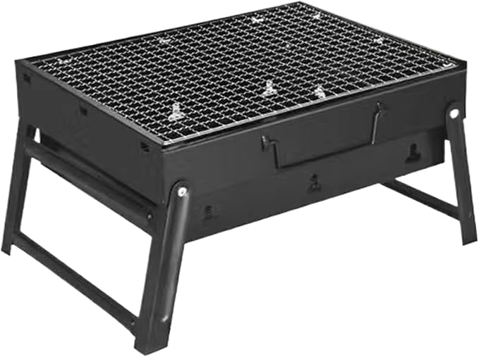 Portable Charcoal Grill with Grate 13.8x10.6x7.9'' Thickened Charcoal Grill Even Burning Foldable BBQ with Handle Perfect for On-the-Go Barbecue of 1-3, Small