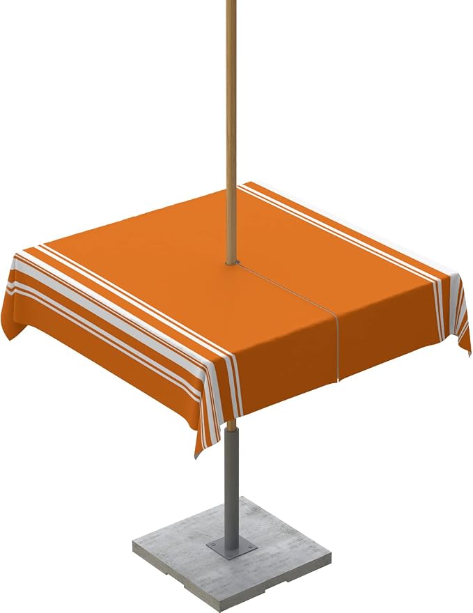 Queenker Fall Outdoor Tablecloth with Umbrella Hole, Farmhouse Orange White Stripe Square Tables Zippered Table Cloth Waterproof Tabletop Cover Collection for Patio, Garden, Picnic, Camping, Dining
