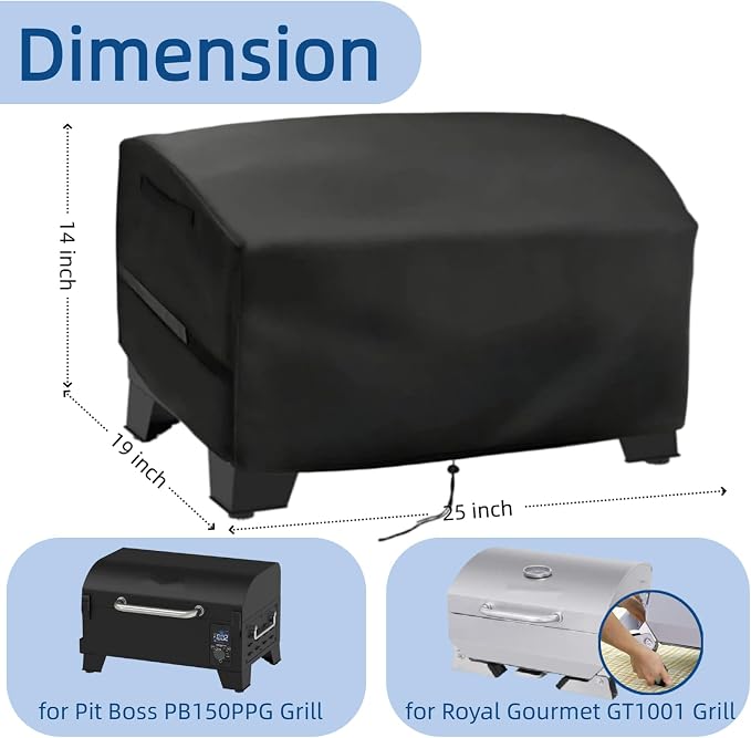 Mini Tabletop Grill Cover for Pit Boss PB150PPG for Royal Gourmet GT1001 | 25x19x14,Waterproof Dustproof Heavy Duty Oxford Fabric,for PitBoss PB150PPG Table Top Wood Pellet Grill for Gourmet GT1001