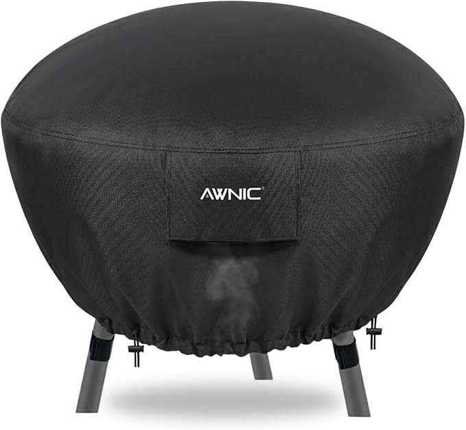 AWNIC Fire Pit Cover Round 36 inch Waterproof Windproof Outdoor Patio Firepit Cover with 500D Fade-Resistant Oxford Cloth, Dual-Sided Adjustable Drawstring & Hook and Loop