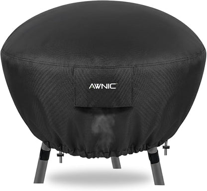 AWNIC Fire Pit Cover Round 34" D x 16" H - Waterproof Windproof Outdoor Patio Firepit Cover with 500D Fade-Resistant Oxford Cloth,Dual-Sided Adjustable Drawstring & Hook and Loop