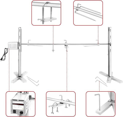 Kendane Electric Rotisserie Grill Kit, 90LBS Pig Spit Rotisserie, Stainless Steel Tripod Stand, 52' Pig Lamb Hooded Roaster, Charcoal Spit with 15W Motor & Height Adjustable for Camping