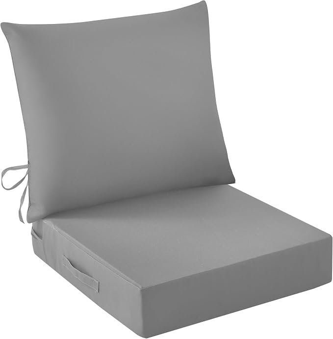 IASEAHK Outdoor Seat Cushion Set, Waterproof & Fade Resistant Patio Chair Cushions, Outdoors Cushion for Patio Furniture, 24 x 24 x 4 Inch, Outdoor Couch Cushions with Handle and Ties, Grey