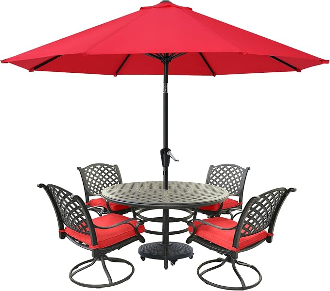 MASTERCANOPY 9ft Patio Umbrella with Tilt & Crank, Red | 8 sturdy ribs;UV/water resistant;Vent;easy setup;for garden/deck/backyard/pool