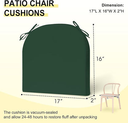downluxe Outdoor Chair Cushions Set of 4 for Patio Furniture, Water-Resistant Patio Chair Cushions with Ties, High Density Foam Outdoor Seat Cushion, 17" X 16" X 2", Forest Green