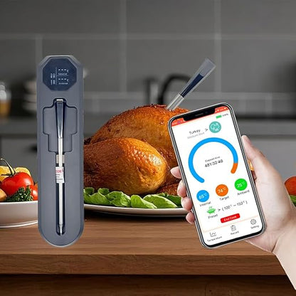 Smart Meat Thermometer-Smart Meat Thermometer Wireless - App Monitoring, Ambient Temperature Sensor, Alarm Reminders, 820-Foot Range, Suitable for Smokers, Barbecues, Turkeys, Beef, and Cooking