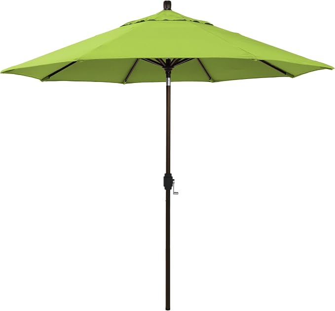 California Umbrella 12-Year-Non-Fading, 9Ft Premium Sunbrella Patio Umbrella, Hand-Crank, Button-Tilt, Bronze Frame, Macaw Fabric