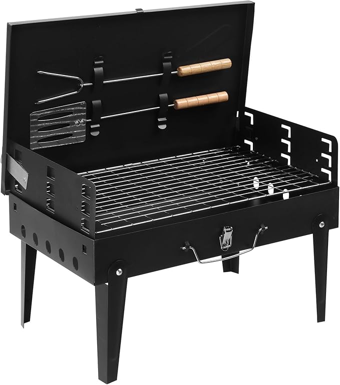Outdoor Small BBQ Grill for 3 to 5 People,Portable Charcoal Grill,with Barbecue Accessories, Folding Camping Grill for Outdoor Cooking Travel Picnic Patio Beach Hiking Park, Height Adjustable