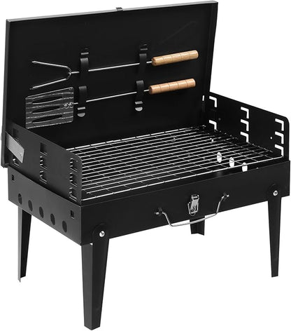 Outdoor Small BBQ Grill for 3 to 5 People,Portable Charcoal Grill,with Barbecue Accessories, Folding Camping Grill for Outdoor Cooking Travel Picnic Patio Beach Hiking Park, Height Adjustable