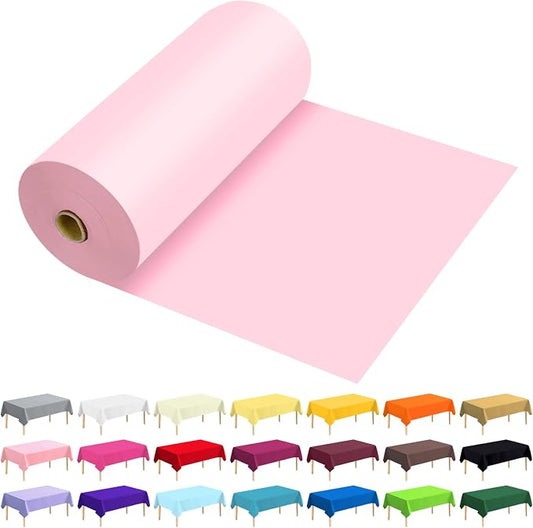 54 Inch X 300 Feet Plastic Table Cover Roll Premium Disposable Plastic Tablecloth for All Type/Shape Tables | Picnic, Party, Banquet, Birthdays, Weddings (Pink, 54 Inch X 300 Feet)