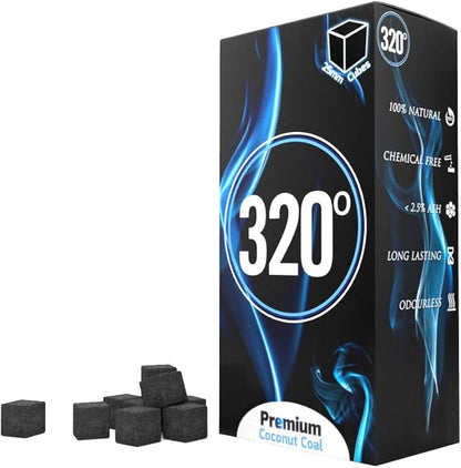 4kg - 320° Premium Coconut Shisha Coal Charcoal (25mm Cubes) for Hookah, BBQ, and Grilling - 288 Pieces, Long Burn Time, Nicotine Free, Natural, No Chemical Additives.