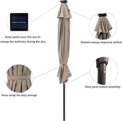 C-Hopetree 9 ft Half Round Outdoor Patio Market Wall Umbrella with Solar LED Lights and Tilt