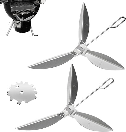 22-1/2-Inch One-Touch Cleaning System Kit, Compatible with Weber Grill Parts, 7444 Weber Kettle Grills - for Grill Bottom, Grill Damper Air Amount Control and Kettle ash Clean-Out, Silver. (2)