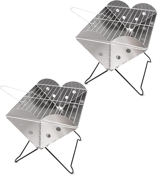 Vaygway Flatpack Portable Foldable Stainless Steel Grill and Fire Pit- Premium Quality Portable Travelling BBQ Grill- Wood Burning Charcoal Grill- For Camping, Hiking, Picnics (2 Pack)