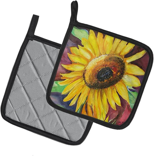 Caroline's Treasures JMK1268PTHD Sunflowers Pair of Pot Holders Kitchen Heat Resistant Pot Holders Sets Oven Hot Pads for Cooking Baking BBQ, 7 1/2 x 7 1/2