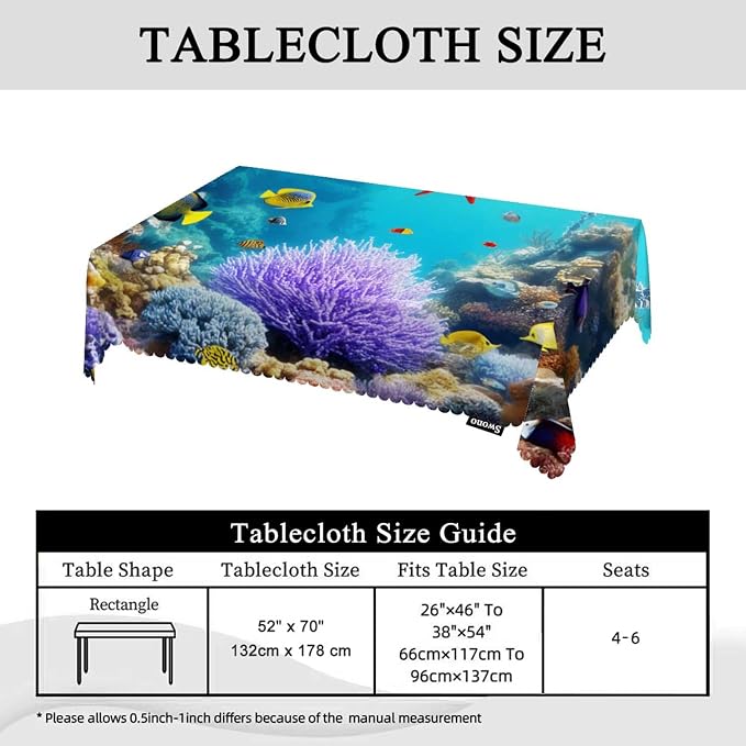 Swono Underwater World Tablecloths Tropical Coral Reefs Jellyfish Kitchen Dinning Tabletop Decoration, Polyester Table Cover for Indoor Outdoor 50x72 Inch Tablecloth