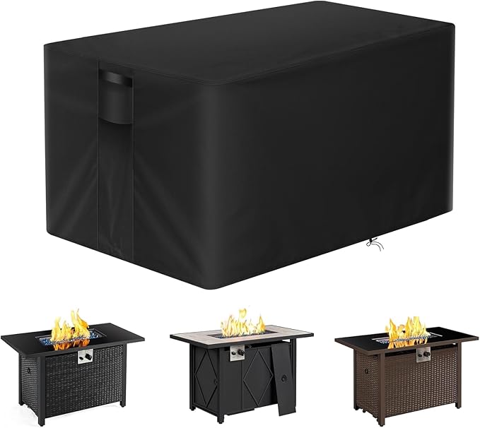 POMER Fire Pit Cover Rectangular, 44 Inch fire table cover rectangle firepit covers outdoor fireplace cover Waterproof Gas Fire Pit Cover - 44"L x 32"W x 23"H (Black)