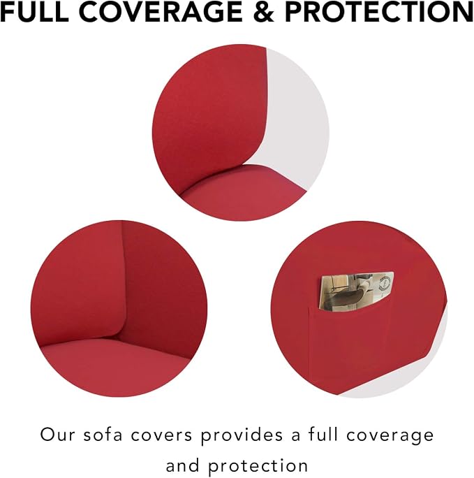 PureFit Super Stretch Chair Covers Fleece Couch Covers for Sofa Red | 1-Piece Spandex Couch Cover Soft Couch Protector, Sofa Cover Washable with Non Skid Foam and Elastic Bottom for Kids, Dogs