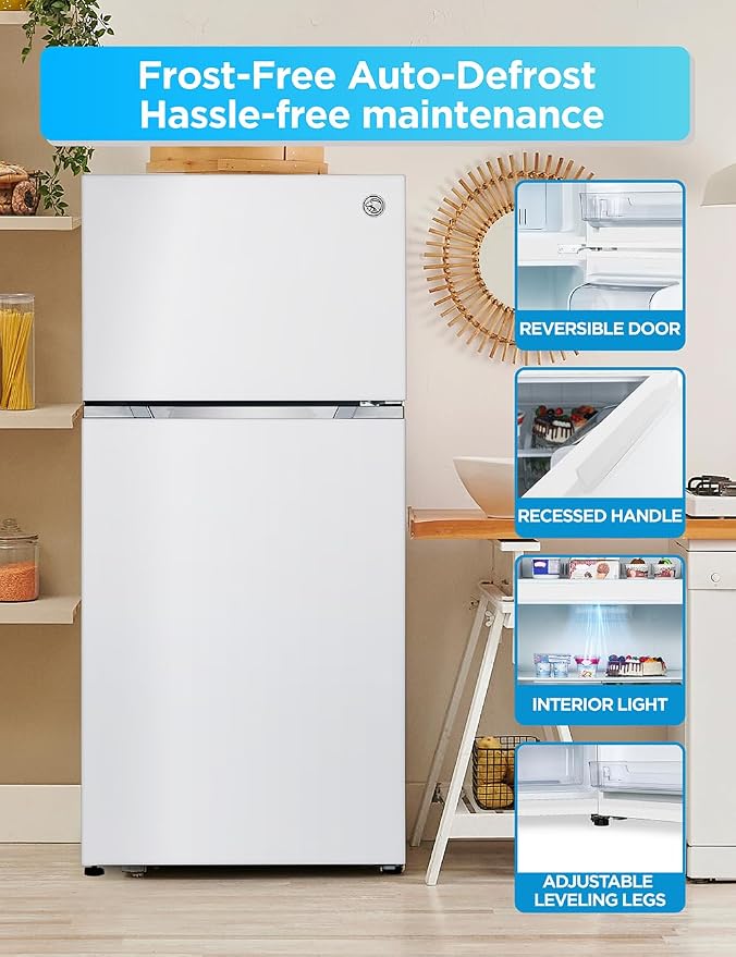 Commercial Cool 20 Cu. Ft. Top Mount Refrigerator with Freezer, 2-Door Refrigerator with Top Freezer and Adjustable Temperature Control, Ice Maker Ready, Energy Star Certified, White | 2-Door Refrigerator with Top Freezer, Adjustable Temperature Contro...