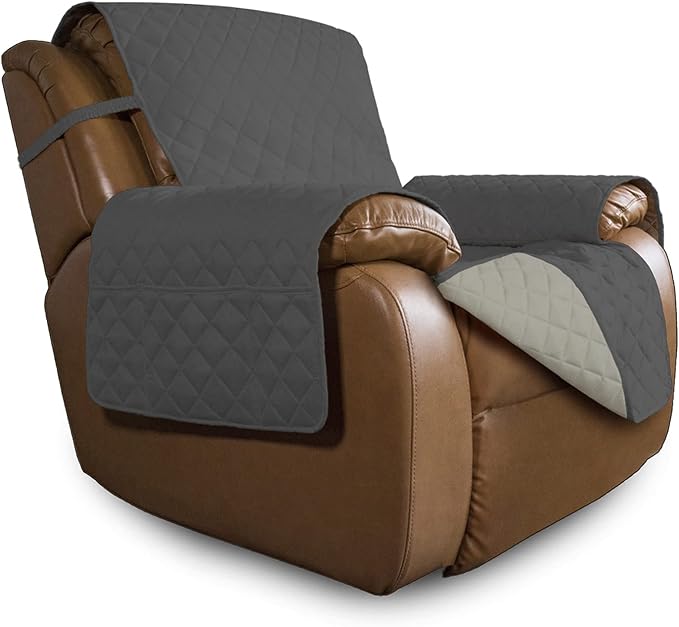 Easy-Going Reversible Couch Cover, Oversized Recliner, Darkgray/Beige | Machine Washable Slipcover For Dogs, Water Resistant Furniture Mat For Living Room, Non-Slip Sofa Cover, Pet Friendly