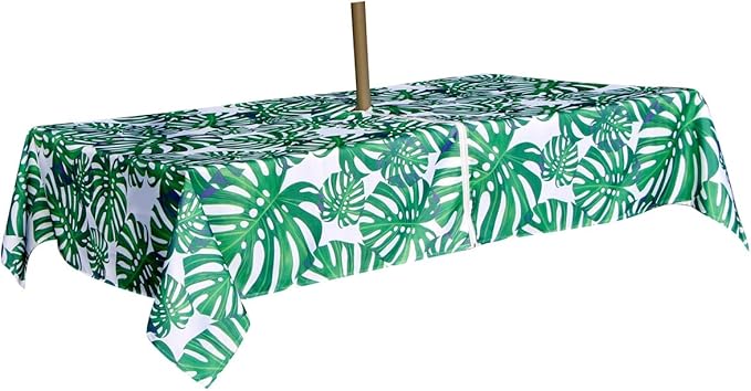 EHouseHome Outdoor Indoor 60x84 inch Rectangle Tablecloth with Umbrella Hole and Zipper, Waterproof Zippered Patio Cloths, Spring/Summer Table Covers for Backyard Circular Table/BBQs/Picnic