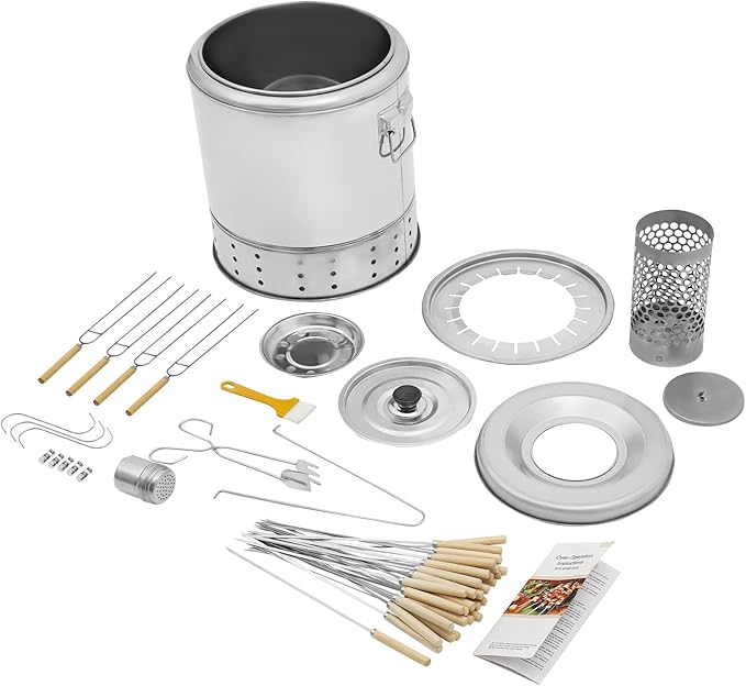 Portable Barbecue Charcoal Barrel Grill Stainless Steel Portable Compact BBQ Charcoal Grill Barrel Charcoal Grill for Camping Picnics Parties Beaches (Capacity: 20 Skewers)