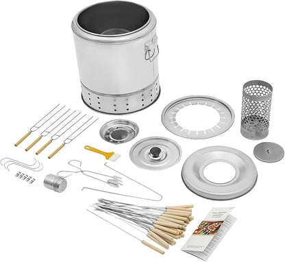 Portable Barbecue Charcoal Barrel Grill Stainless Steel Portable Compact BBQ Charcoal Grill Barrel Charcoal Grill for Camping Picnics Parties Beaches (Capacity: 20 Skewers)