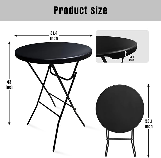 GUAGUA 32inch Folding Cocktail Tables, Bar Height, 2 Pack, Black | 32in round bar-height tables with foldable legs for parties, weddings, catering, and portable indoor or outdoor setups.