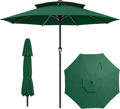 AreShark 11ft 2 Tiers Patio Umbrella - Outdoor Umbrella Waterproof UV Protection, Market Table Umbrella w/ 8 Sturdy Ribs&Crank for Pool, Porch, Garden(Dark Green)