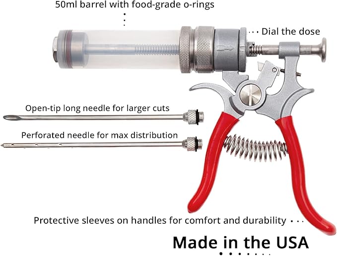 SpitJack Magnum Meat Injector Gun, Made in USA, 50ml BBQ Marinade Injector with 2 Stainless Steel Needles for Brisket, Pork Butt, Turkey and Smoked Meat