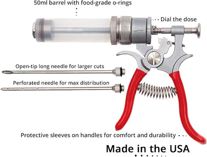 SpitJack Magnum Meat Injector Gun, Made in USA, 50ml BBQ Marinade Injector with 2 Stainless Steel Needles for Brisket, Pork Butt, Turkey and Smoked Meat